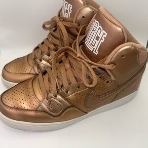 Nike Son of Force Metallic Bronze Rose Gold High Top Sneakers Women's Size 9.5